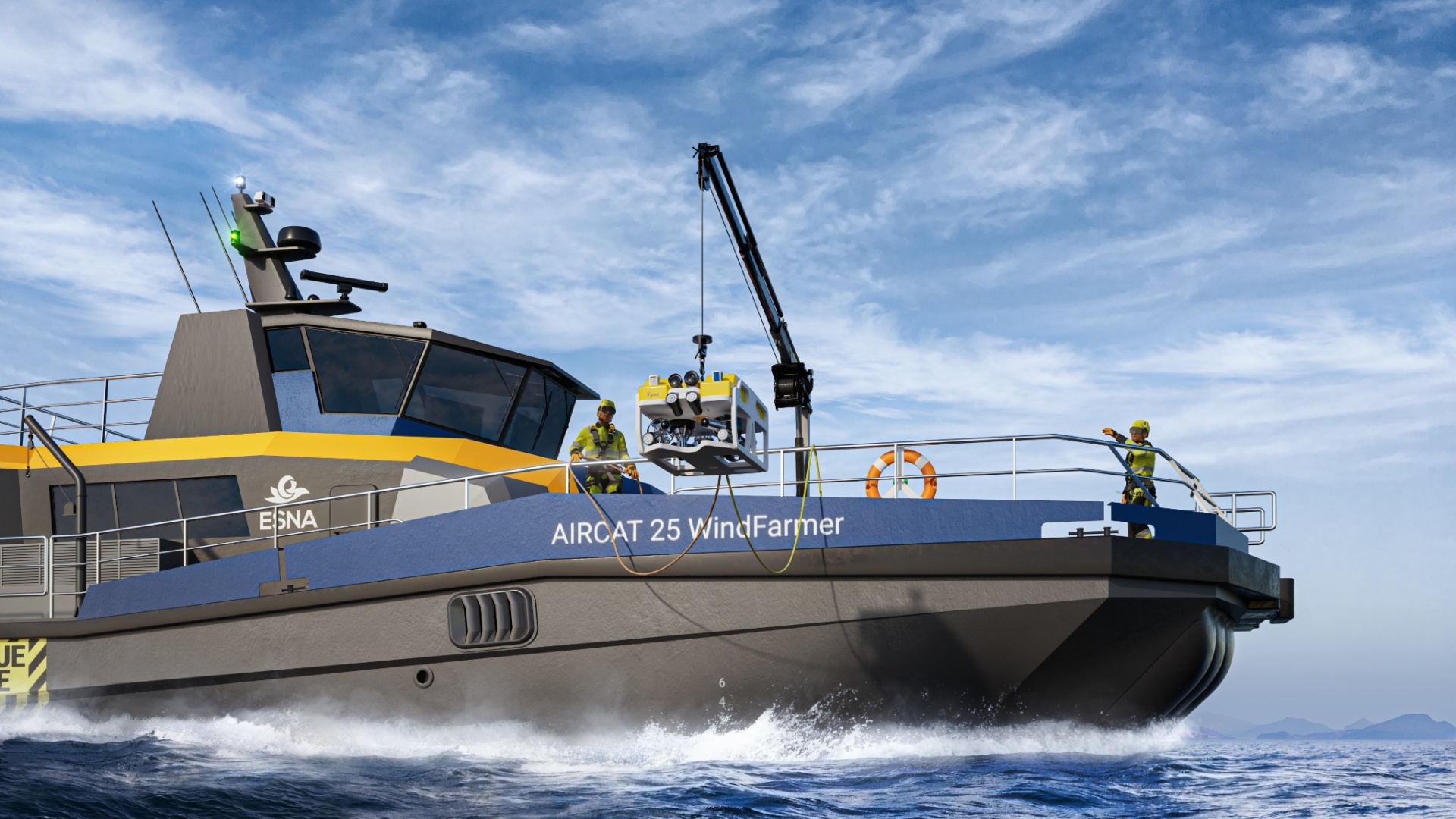 AIRCAT 25 WindFarmer launching an ROV at sea