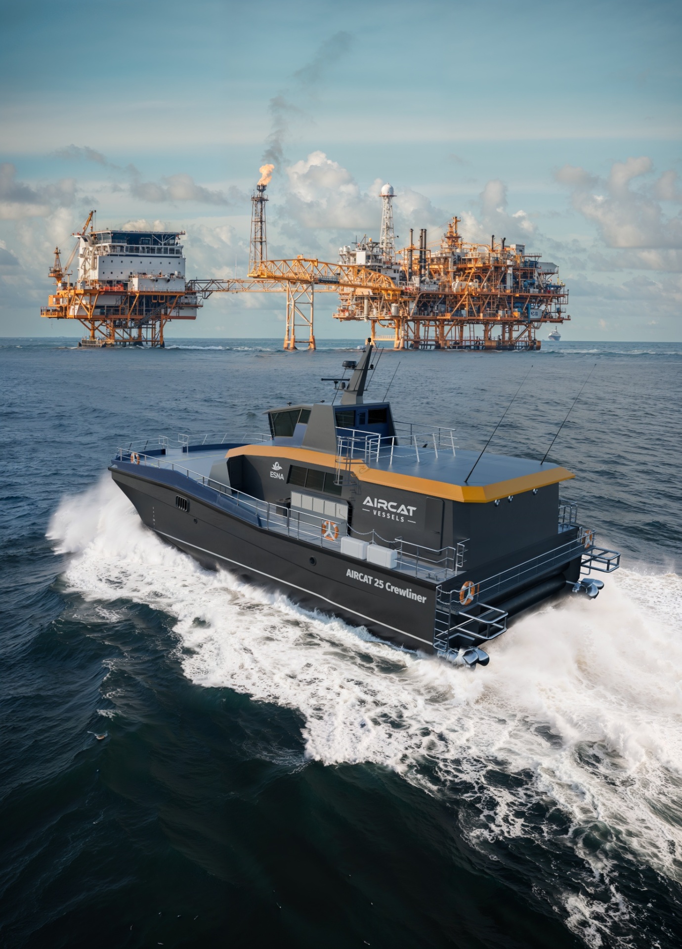 AIRCAT 25 Crewliner with offshore platforms in background