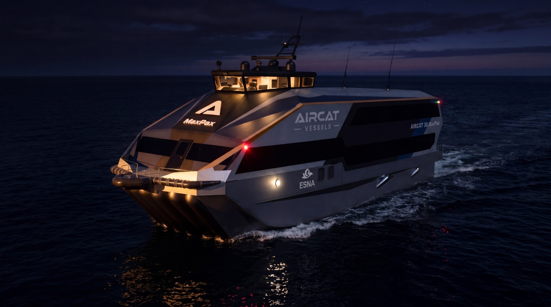 AIRCAT 35 MaxPax at night with running lights