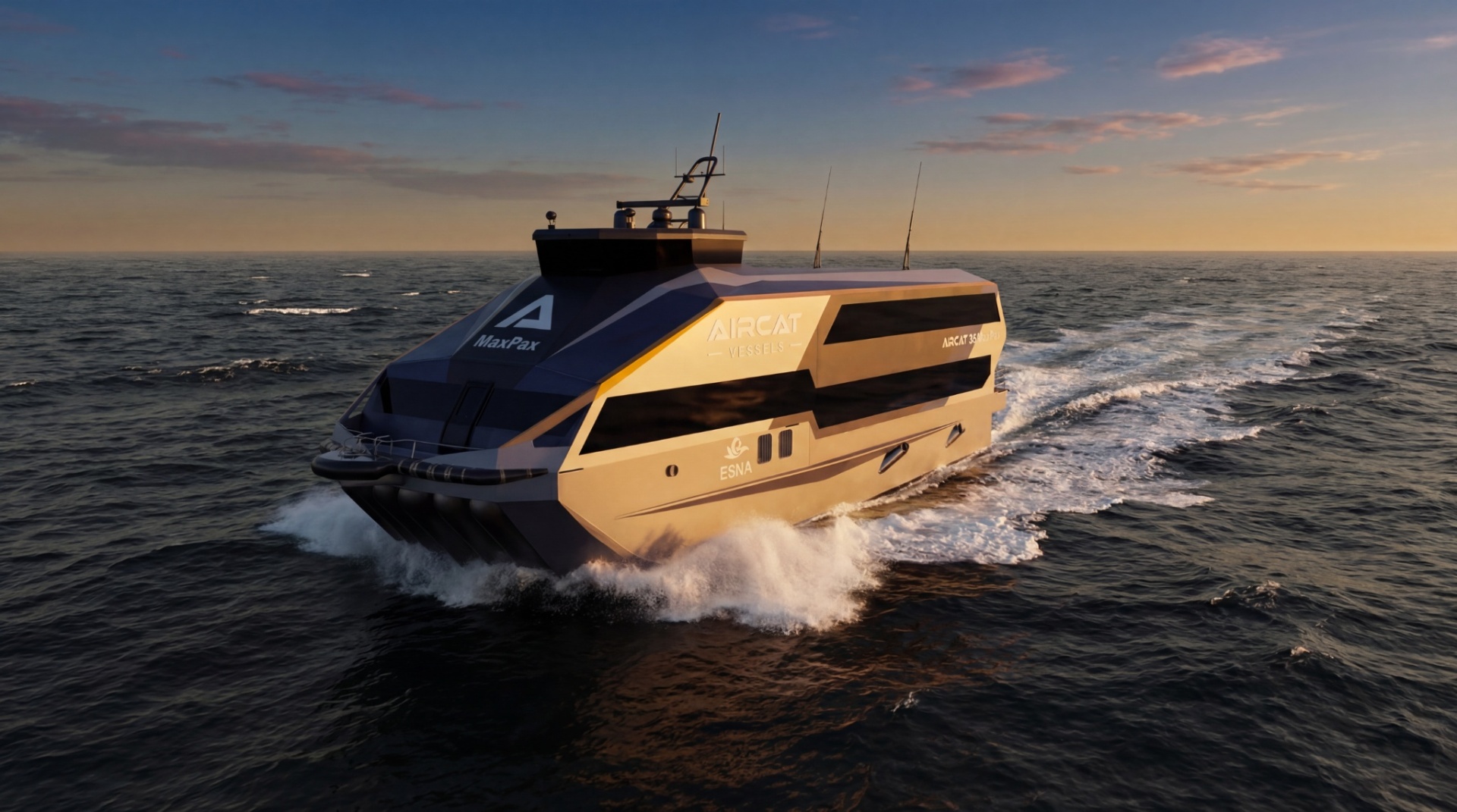AIRCAT 35 MaxPax cruising at golden hour